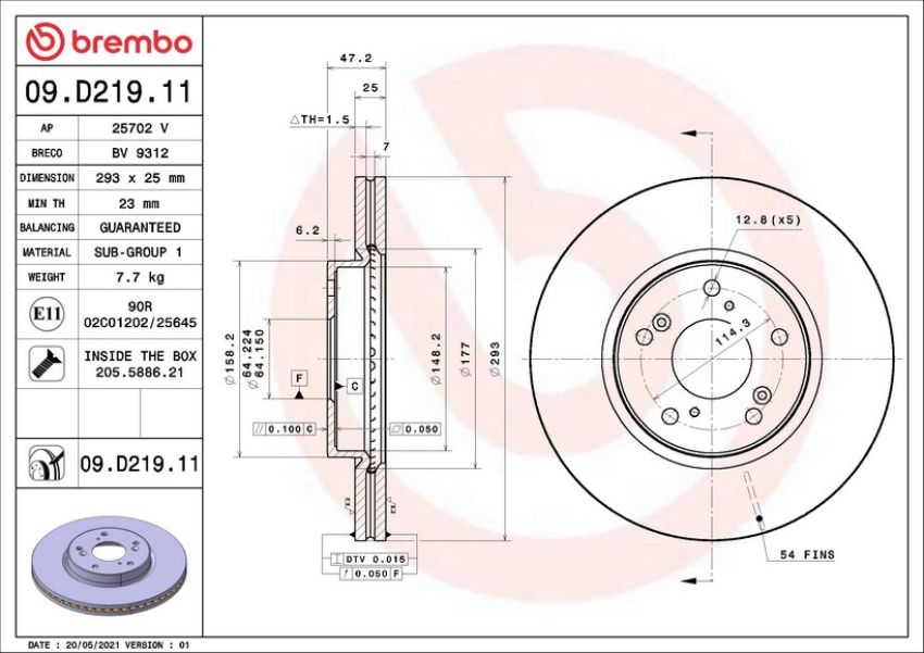 Brembo 09.D219.11 Premium Coated Vented Brake Rotor
