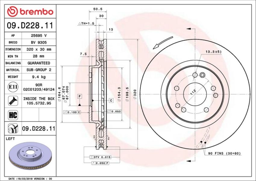 Brembo 09.D228.11 Premium Coated Vented Brake Rotor