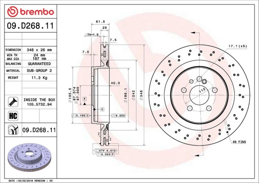 Brembo 09.D268.11 Premium Coated Vented Brake Rotor