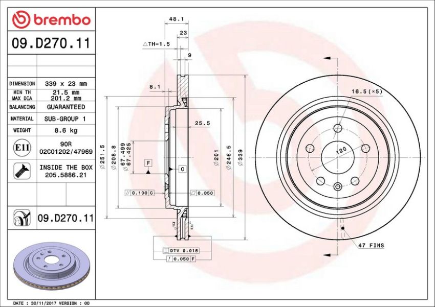Brembo 09.D270.11 Premium Coated Vented Brake Rotor