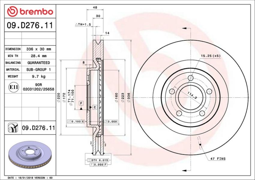 Brembo 09.D276.11 Premium Coated Vented Brake Rotor