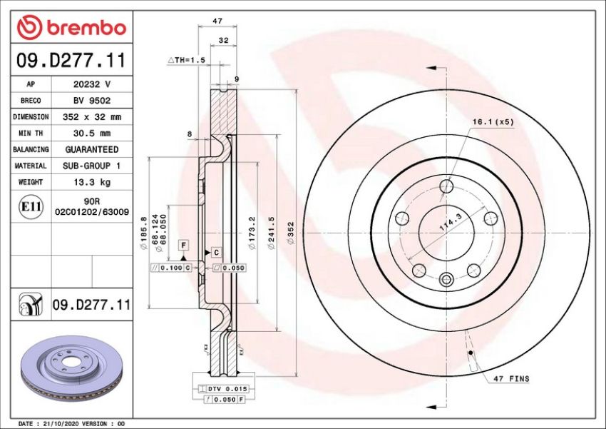 Brembo 09.D277.11 Premium Coated Vented Brake Rotor
