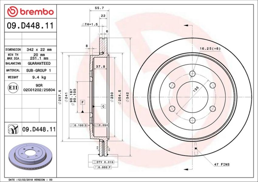Brembo 09.D448.11 Premium Coated Vented Brake Rotor
