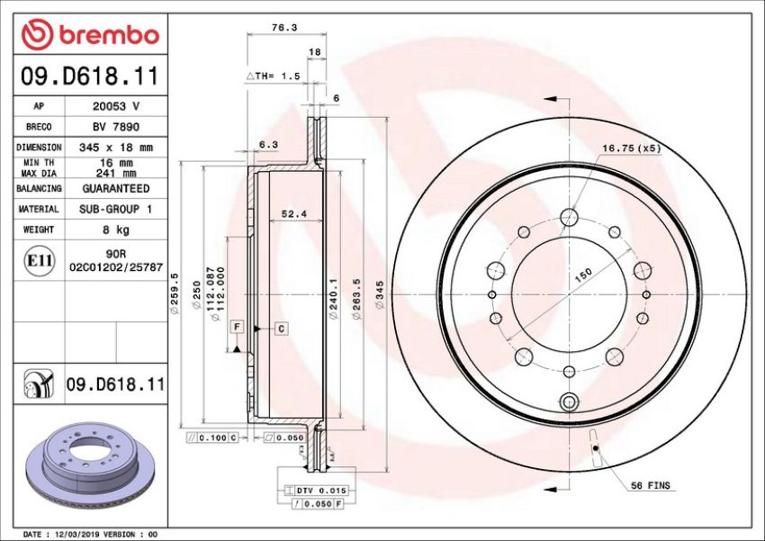 Brembo KT00561 Brembo ceramic brake pad and UV coated vented  brake disc kit