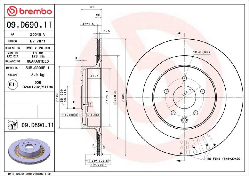 Brembo 09.D690.11 Premium Coated Vented Brake Rotor