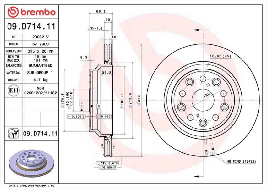 Brembo 09.D714.11 Premium Coated Vented Brake Rotor