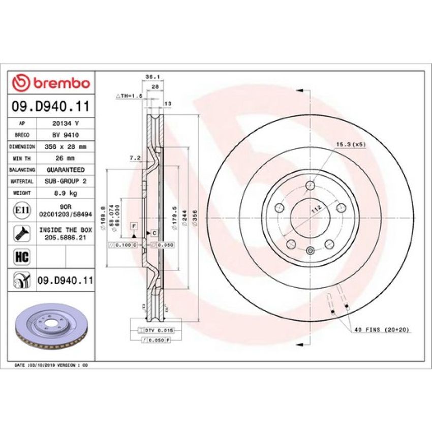 Brembo 09.D940.11 Premium Coated Vented Brake Rotor