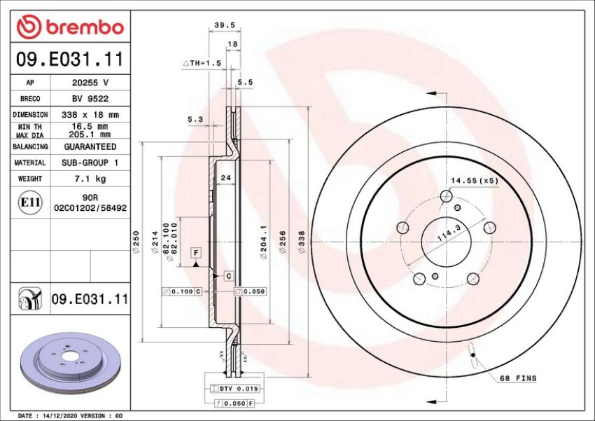 Brembo 09.E031.11 Premium Coated Vented Brake Rotor