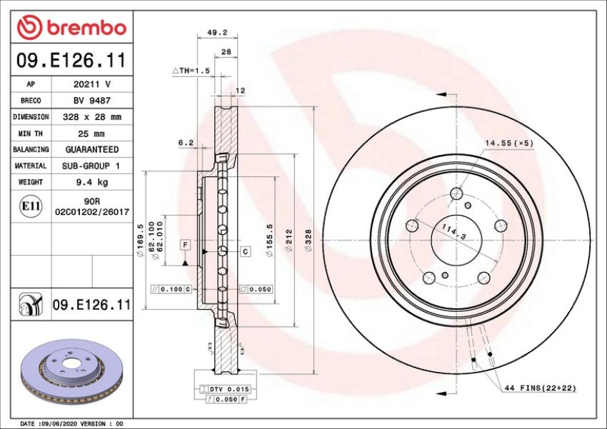 Brembo 09.E126.11 Premium Coated Vented Brake Rotor
