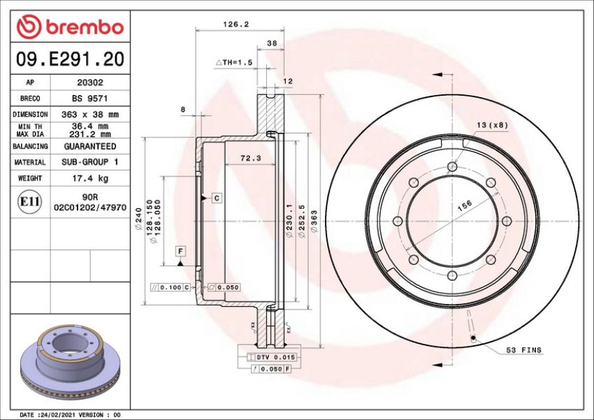 Brembo 09.E291.20 Premium Vented Brake Rotor