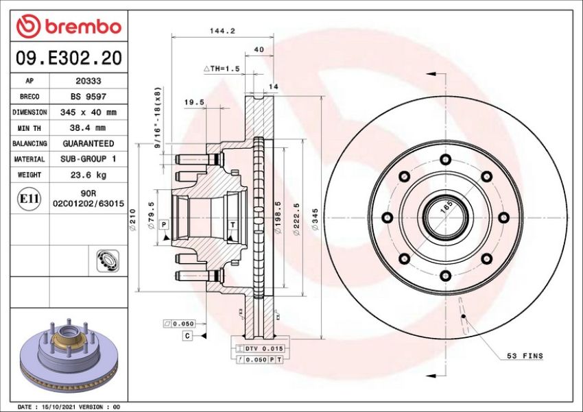 Brembo 09.E302.20 Premium Vented Brake Rotor