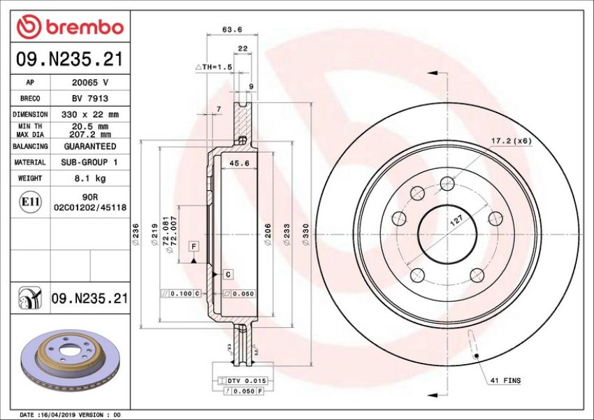 Brembo 09.N235.21 Premium Coated Vented Brake Rotor