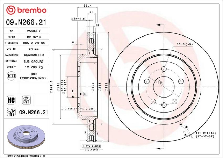 Brembo 09.N266.21 Premium Coated Vented Brake Rotor