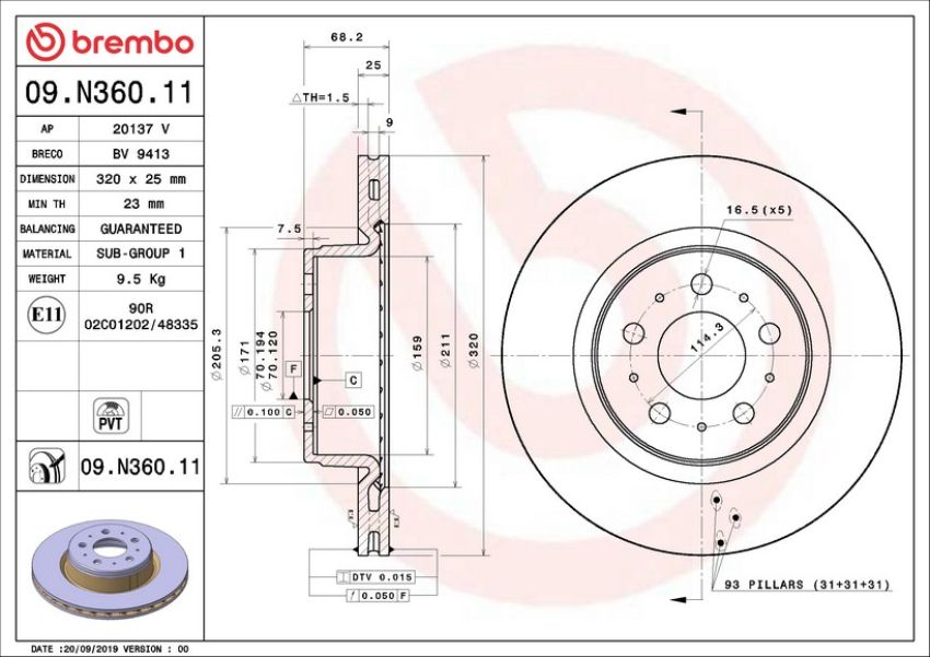 Brembo 09.N360.11 Premium Coated Vented Brake Rotor