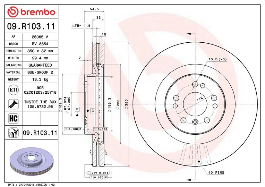 Brembo 09.R103.11 Premium Coated Vented Brake Rotor