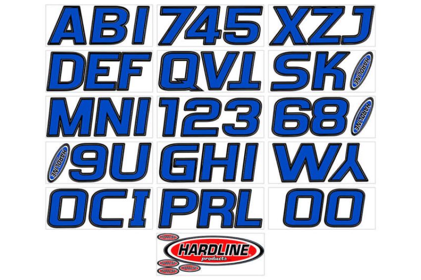 Hardline BLBLK700 Boat Lettering Registration Kit 3 in. - 700 Blue/Black