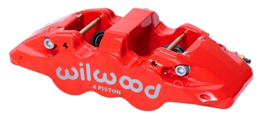 Wilwood 120-14440-RD Caliper - Aero4-DS Forged Four-Piston Caliper Black 1.12in Piston 1.10in Rotor - Red