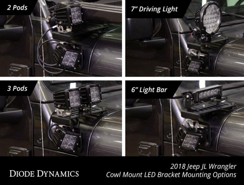 Diode Dynamics DD6556 18-21 Jeep JL Wrangler/Gladiator SS3 Cowl LED Bracket Kit - Yellow Pro