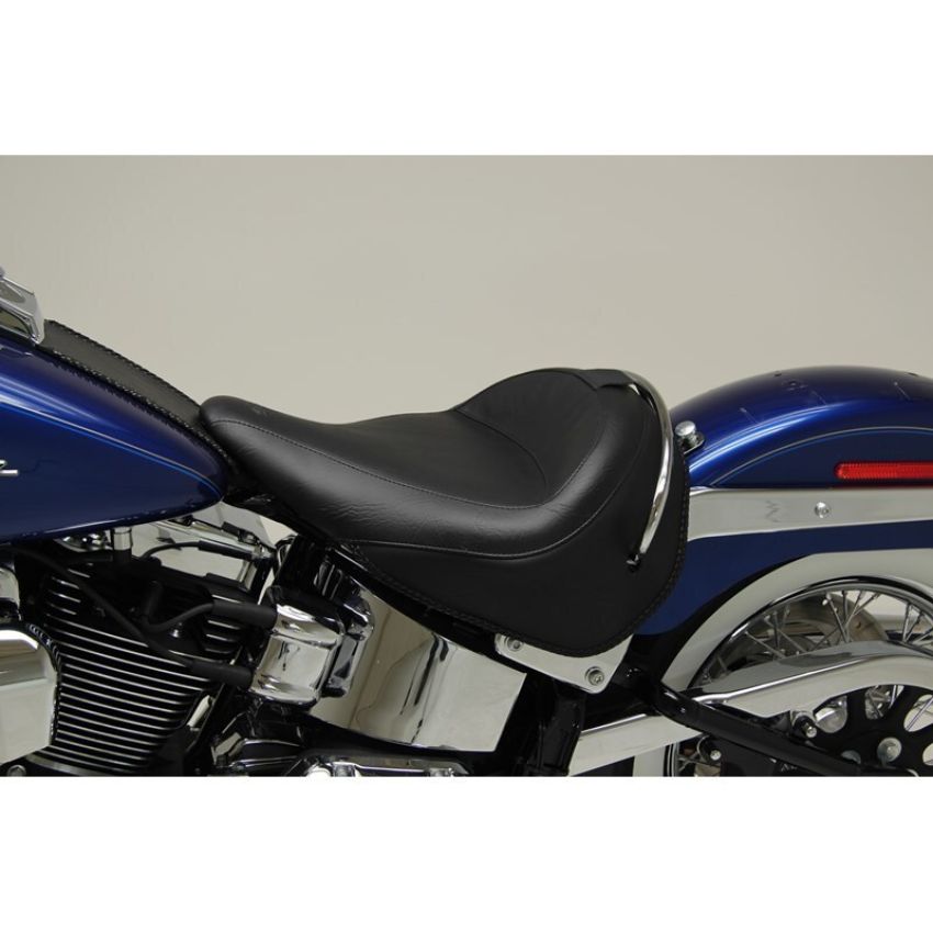 Mustang Motorcycle 79914 Mustang 05-17 Harley Deluxe(w/ Standard Rack) Wide Touring Solo Seat w/Driver Backrest - Black