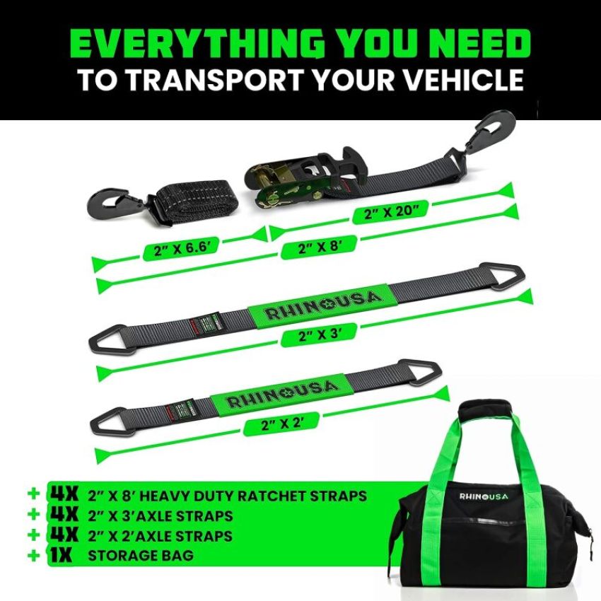 Rhino USA TD-VS2INKIT-SNAP Heavy Duty Vehicle Tie Down Kit (Snap Hook)