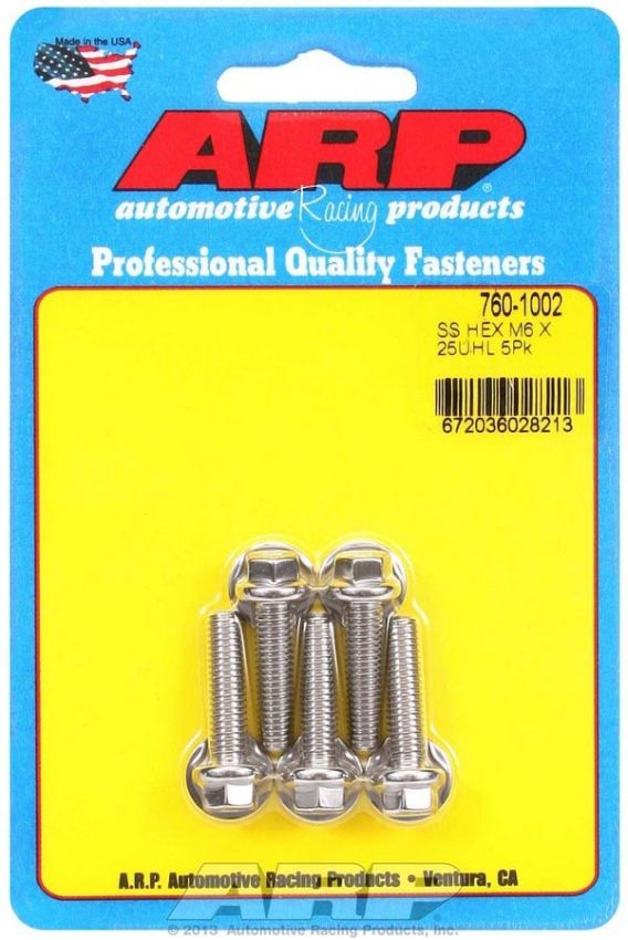 ARP ARP760-1002 SS Bolt Kit - 6pt 5pk 6mm x 1.00 x 25mm