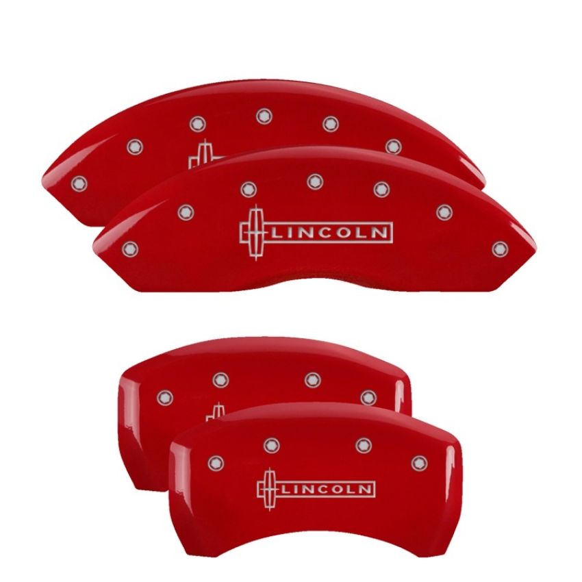 MGP 36017SLCNRD 4 Caliper Covers Engraved Front & Rear Lincoln Red finish silver ch