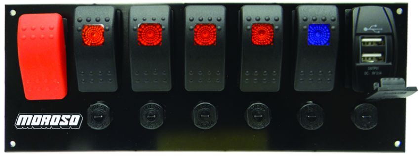 MOROSO MOR74194 Rocker LED Switch Panel w/Breakers & USB Ports
