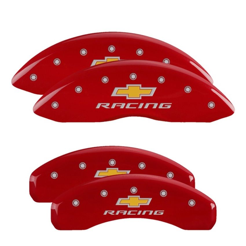 MGP 14033SBRCRD 4 Caliper Covers Engraved Front & Rear Chevy racing Red finish silver ch