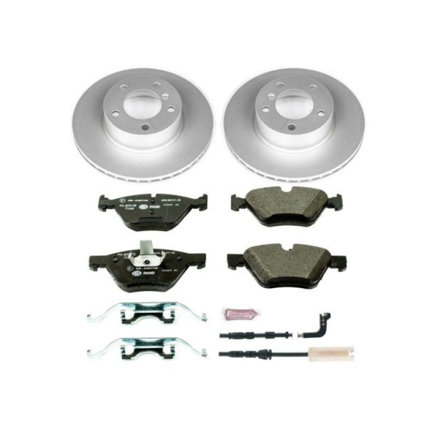 PowerStop ESK3087 Genuine Geomet Coated Rotors, ECE-R90 Brake Pads + Hardware Kit