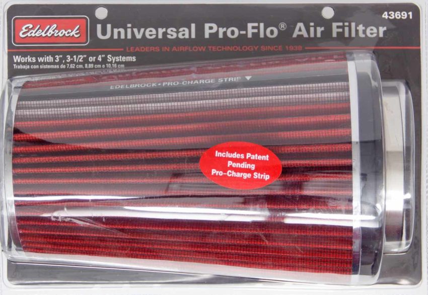 EDELBROCK EDE43691 Pro-Flo Air Filter Cone 10.5 Tall Red/Chrome