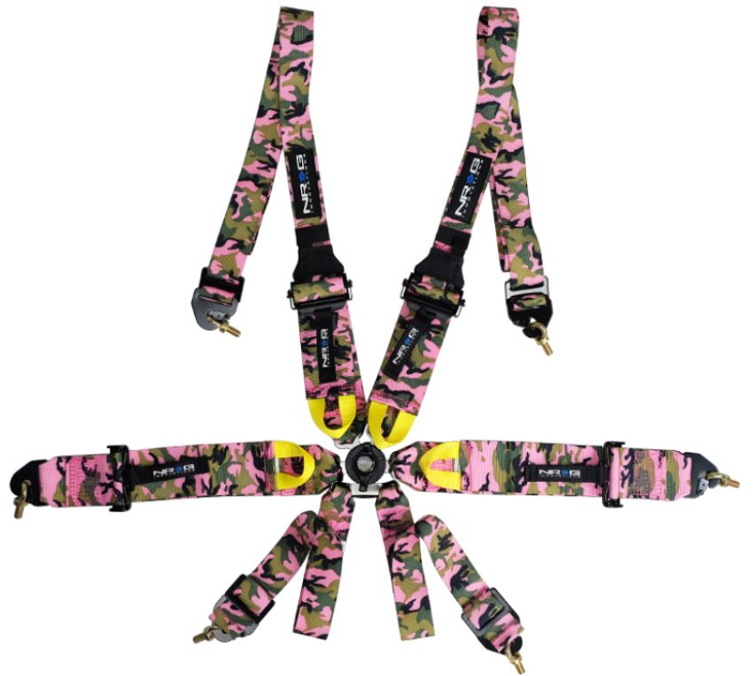 NRG SBH-HRS6PCPKCAMO FIA 6pt 2in. Shoulder Belt for HANS Device/ Rotary Cam Lock Buckle/ 3in. Waist Belt - Pink Camo
