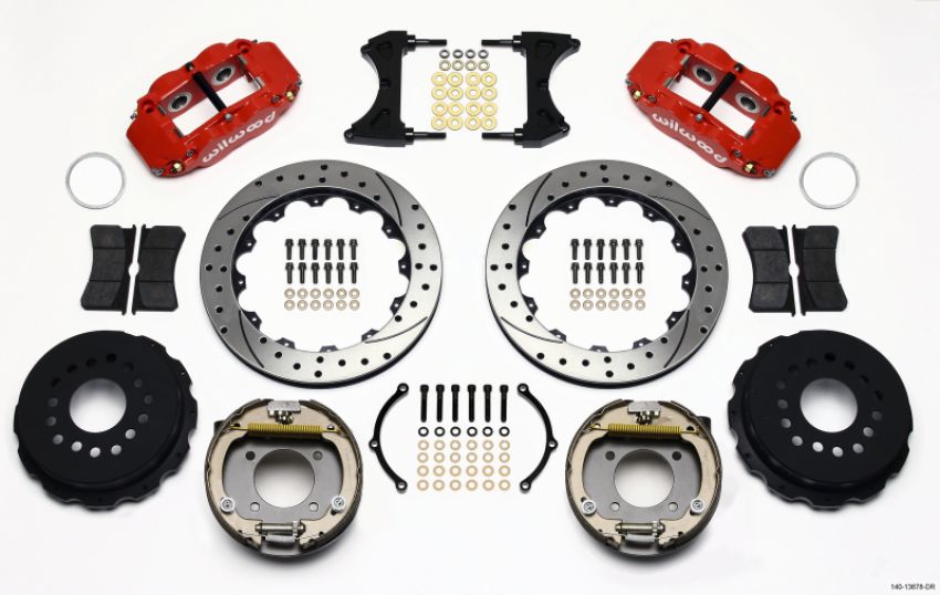 Wilwood 140-13678-DR Narrow Superlite 4R Rear P-Brk Kit 12.88in Drill Red Chevy 12 Bolt w/ C-Clips