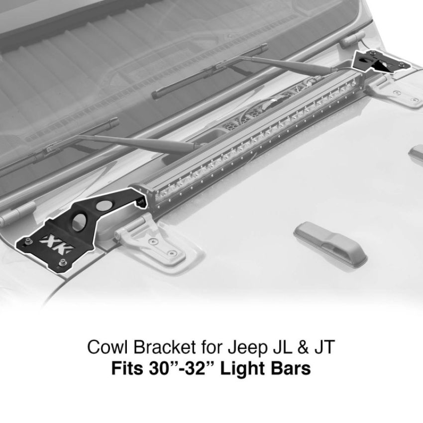 XKGLOW XK-BRC-COWL-JL1 XK Glow Cowl Light Bar Bracket for Jeep Gladiator JT & Wrangler JL (30-32In Bar)