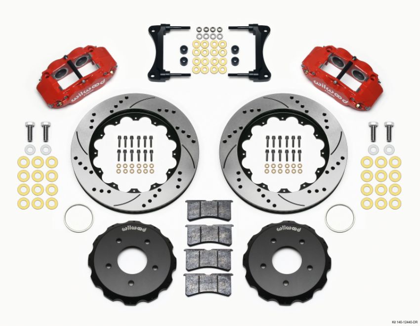Wilwood 140-12440-DR Narrow Superlite 4R Front Hat Kit 14.00in Drill Red 2007-Up Jeep Wrangler