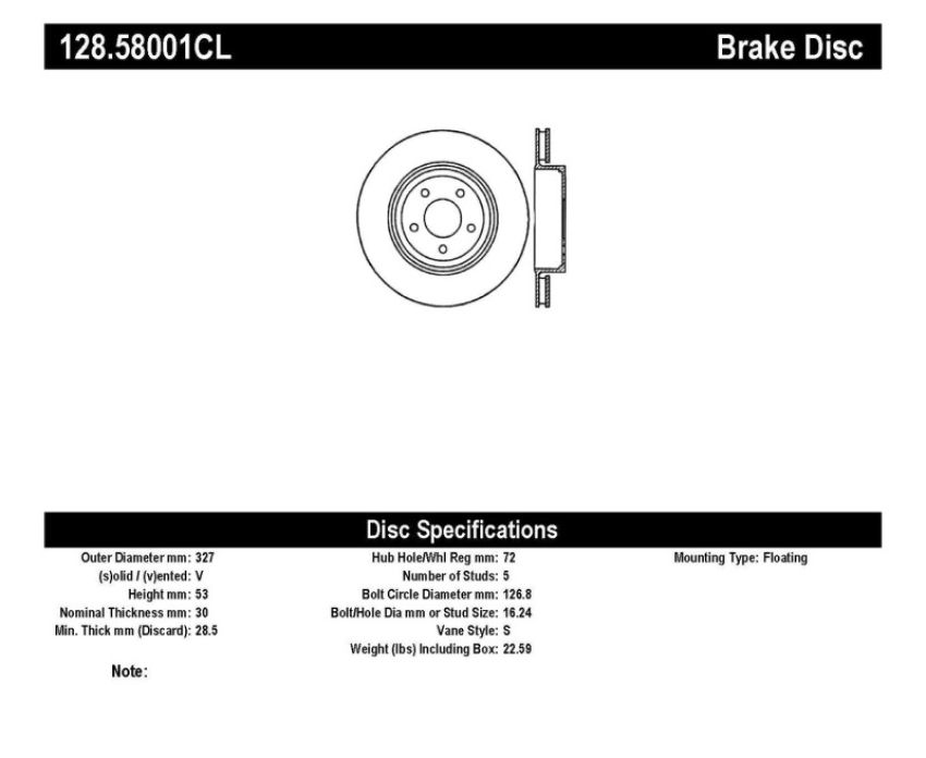 Stoptech 128.58001CL 05-10 Jeep Grand Cherokee Drilled Left Front Cryo Rotor