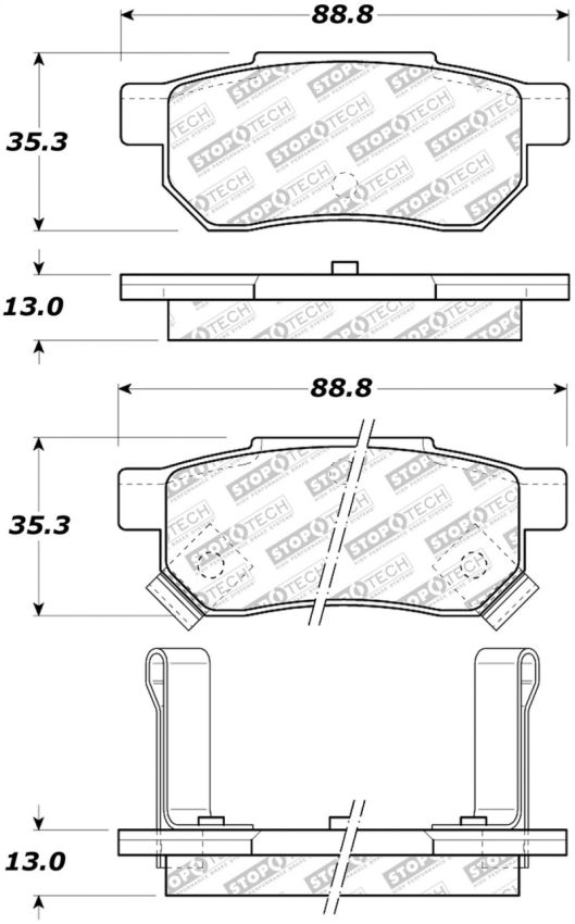 Stoptech 305.03740 90-01 Acura Integra Street Select Brake Pads - Rear