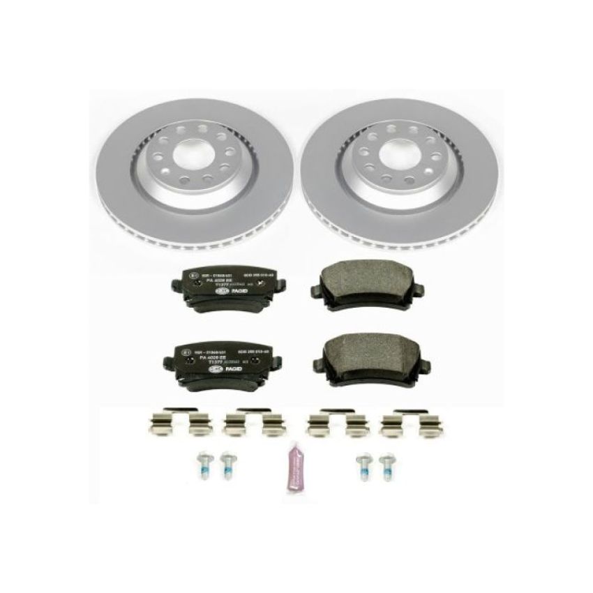PowerStop ESK4628 Genuine Geomet Coated Rotors, ECE-R90 Brake Pads + Hardware Kit