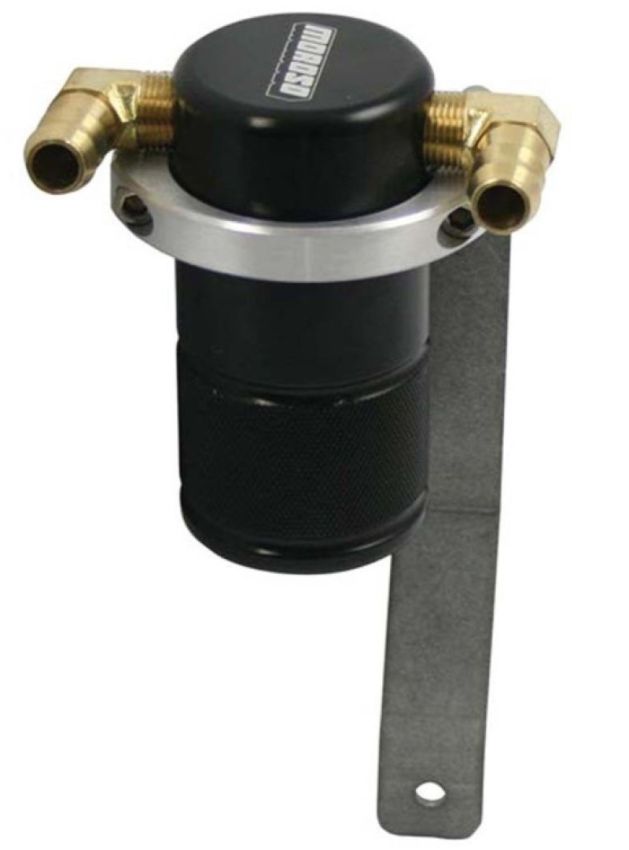 Moroso 85633 05-10 Chrysler 5.7L (w/Stock Intake) Air/Oil Separator Catch Can - Billet Aluminum - Black