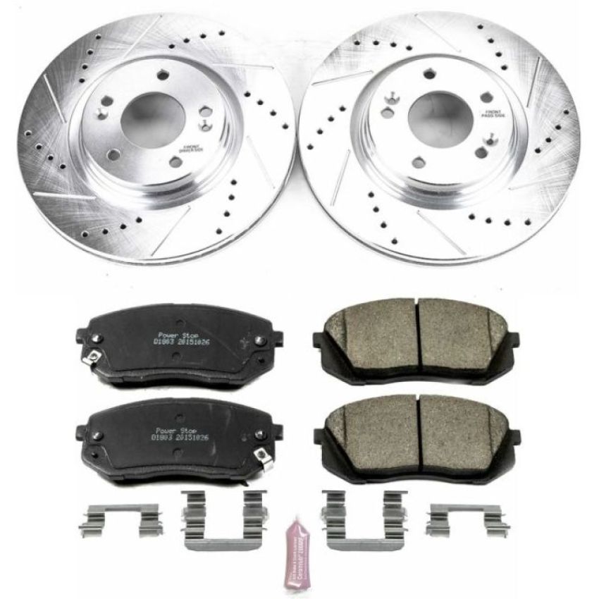 PowerStop K6982 Z23 Daily Driver Carbon-Fiber Ceramic Brake Pad and Drilled & Slotted Rotor Kit