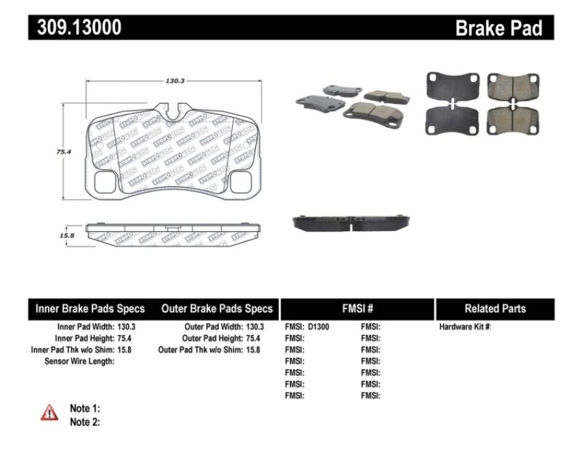 Stoptech 309.13000 Performance Brake Pads