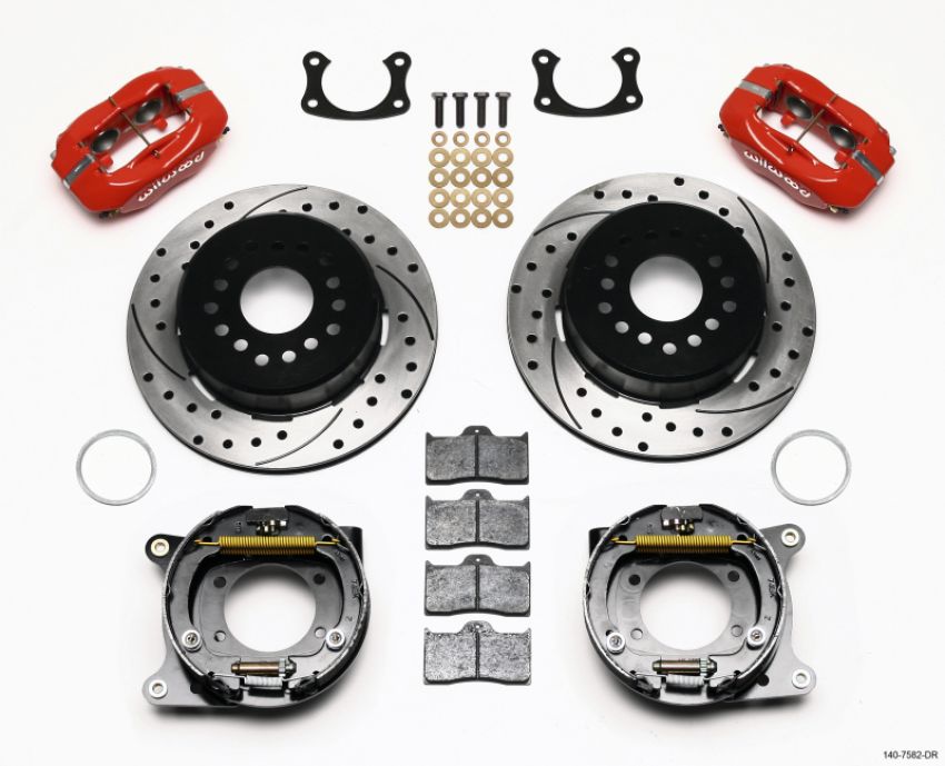 Wilwood 140-7582-DR Forged Dynalite P/S P-B Kit Drilled Red New Big Ford 2.36in Offset