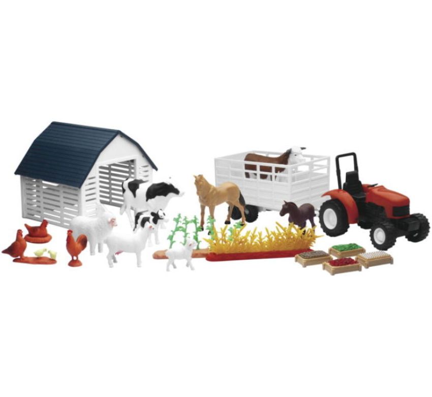 New Ray Toys 04106A Country Life Playset Barnyard with Tractor/ Garden Rows and Animals