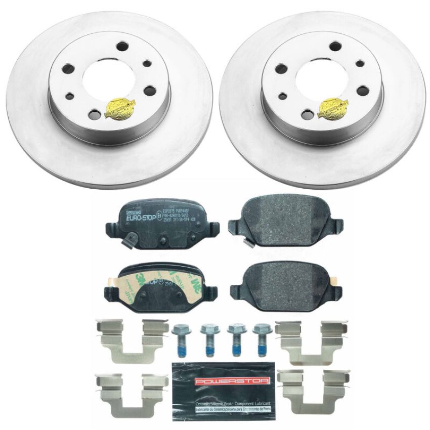 PowerStop ESK6292 Genuine Geomet Coated Rotors, ECE-R90 Brake Pads + Hardware Kit