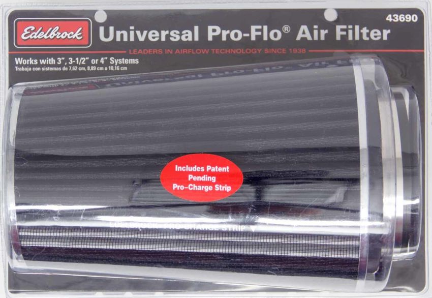 EDELBROCK EDE43690 Pro-Flo Air Filter Cone 10.5 Tall Black/Chrome