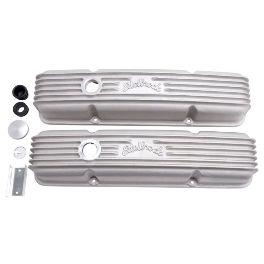 EDELBROCK EDE41449 Valve Cover Kit Classic Finned SBC 59-86