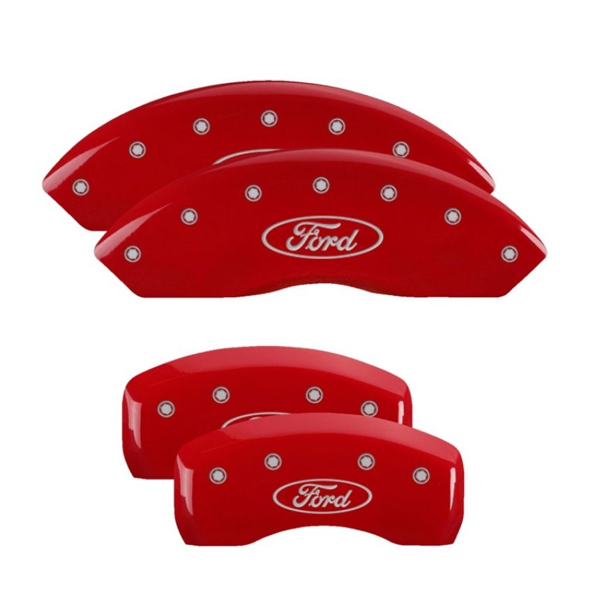 MGP 10040SFRDRD 4 Caliper Covers Engraved Front & Rear Oval logo/Ford Red finish silver ch