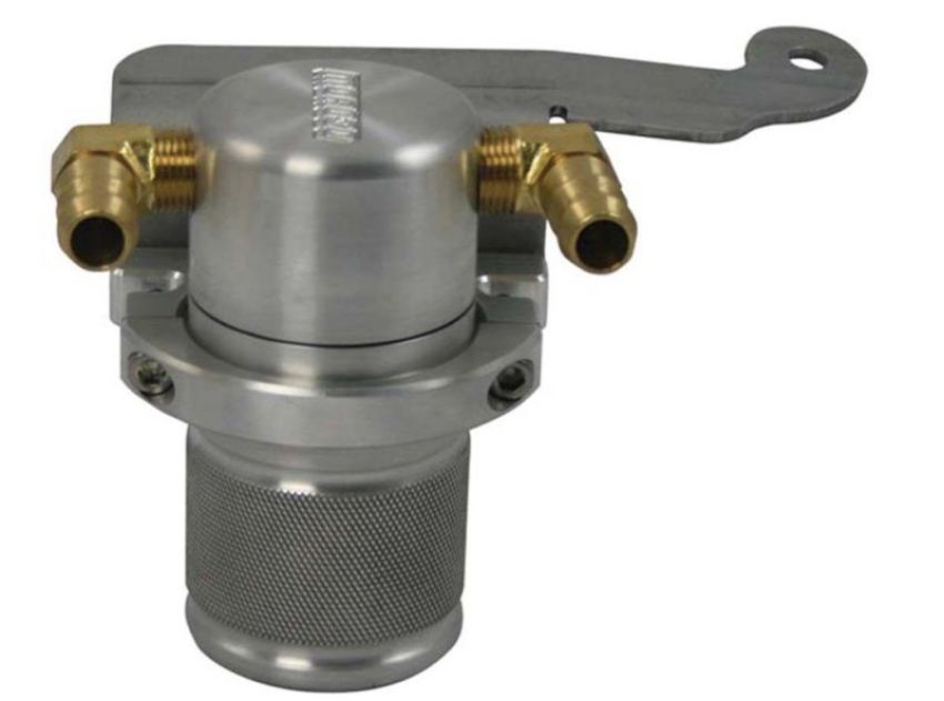 Moroso 85638 11-14 Ford Mustang V6 Air/Oil Separator Catch Can - Small Body - Billet Aluminum