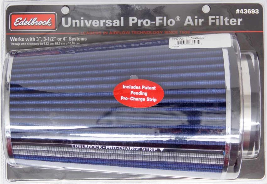 EDELBROCK EDE43693 Pro-Flo Air Filter Cone 10.5 Tall Blue/Chrome