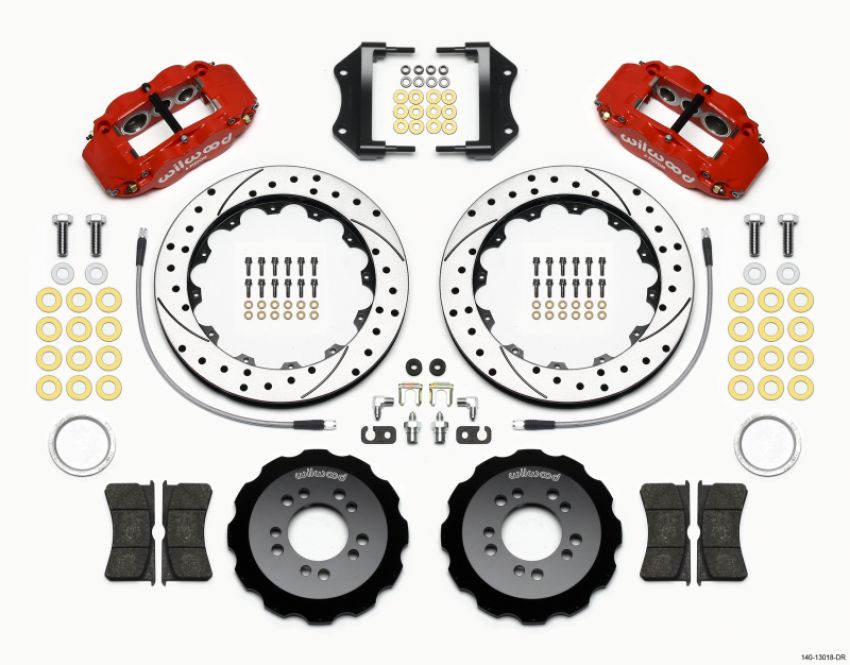 Wilwood 140-13018-DR Narrow Superlite 6R Front Hat Kit 12.88in Drill Red 2013-Up Ford Focus ST w/ Lines