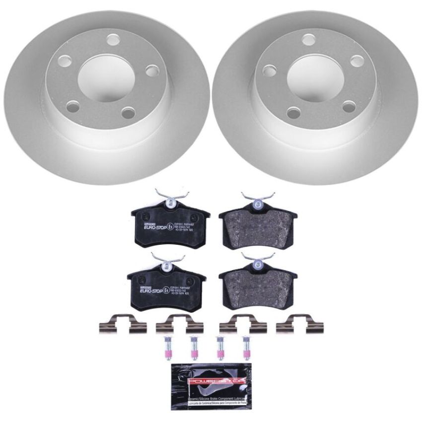PowerStop ESK941 Genuine Geomet Coated Rotors, ECE-R90 Brake Pads + Hardware Kit
